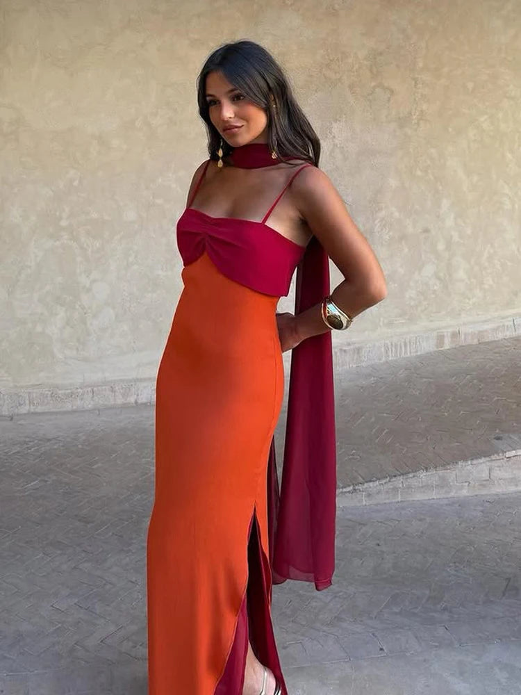 Color Blocking Sling Maxi Dress