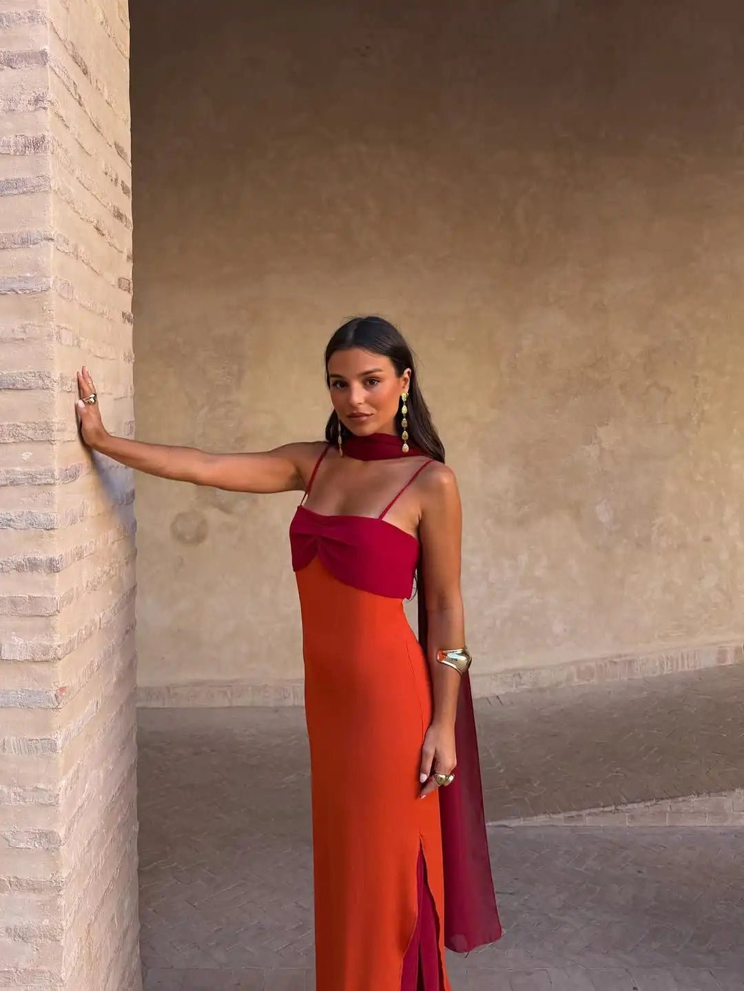 Color Blocking Sling Maxi Dress